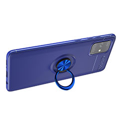 Funda Silicona Carcasa Ultrafina Goma con Magnetico Anillo de dedo Soporte JM1 para Samsung Galaxy A51 4G Azul