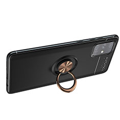 Funda Silicona Carcasa Ultrafina Goma con Magnetico Anillo de dedo Soporte JM1 para Samsung Galaxy A51 4G Oro y Negro