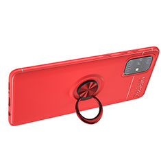 Funda Silicona Carcasa Ultrafina Goma con Magnetico Anillo de dedo Soporte JM1 para Samsung Galaxy A51 4G Rojo