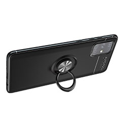 Funda Silicona Carcasa Ultrafina Goma con Magnetico Anillo de dedo Soporte JM1 para Samsung Galaxy A71 4G A715 Negro