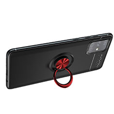 Funda Silicona Carcasa Ultrafina Goma con Magnetico Anillo de dedo Soporte JM1 para Samsung Galaxy A71 4G A715 Rojo y Negro