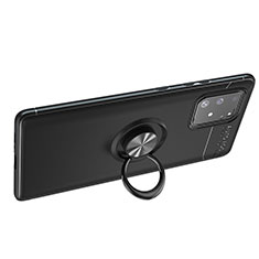 Funda Silicona Carcasa Ultrafina Goma con Magnetico Anillo de dedo Soporte JM1 para Samsung Galaxy A91 Negro