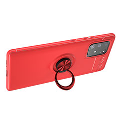 Funda Silicona Carcasa Ultrafina Goma con Magnetico Anillo de dedo Soporte JM1 para Samsung Galaxy A91 Rojo