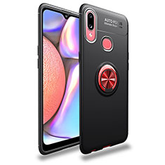 Funda Silicona Carcasa Ultrafina Goma con Magnetico Anillo de dedo Soporte JM1 para Samsung Galaxy M01s Rojo y Negro