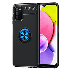 Funda Silicona Carcasa Ultrafina Goma con Magnetico Anillo de dedo Soporte JM1 para Samsung Galaxy M02s Azul y Negro