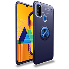 Funda Silicona Carcasa Ultrafina Goma con Magnetico Anillo de dedo Soporte JM1 para Samsung Galaxy M21 Azul