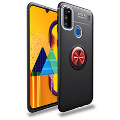 Funda Silicona Carcasa Ultrafina Goma con Magnetico Anillo de dedo Soporte JM1 para Samsung Galaxy M21 Rojo y Negro