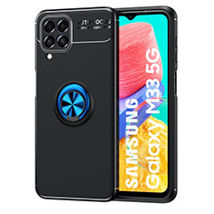 Funda Silicona Carcasa Ultrafina Goma con Magnetico Anillo de dedo Soporte JM1 para Samsung Galaxy M33 5G Azul y Negro