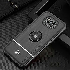 Funda Silicona Carcasa Ultrafina Goma con Magnetico Anillo de dedo Soporte JM1 para Xiaomi Poco X3 Pro Negro