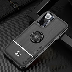 Funda Silicona Carcasa Ultrafina Goma con Magnetico Anillo de dedo Soporte JM1 para Xiaomi Redmi Note 10 Pro 4G Negro