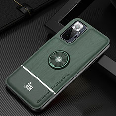 Funda Silicona Carcasa Ultrafina Goma con Magnetico Anillo de dedo Soporte JM1 para Xiaomi Redmi Note 10 Pro 4G Verde