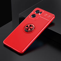 Funda Silicona Carcasa Ultrafina Goma con Magnetico Anillo de dedo Soporte JM2 para Oppo Reno7 SE 5G Rojo