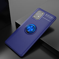 Funda Silicona Carcasa Ultrafina Goma con Magnetico Anillo de dedo Soporte JM2 para Samsung Galaxy A91 Azul