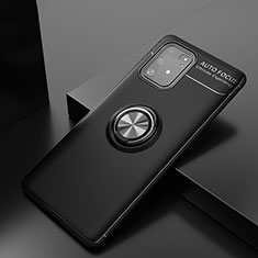 Funda Silicona Carcasa Ultrafina Goma con Magnetico Anillo de dedo Soporte JM2 para Samsung Galaxy A91 Negro