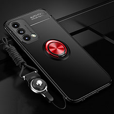Funda Silicona Carcasa Ultrafina Goma con Magnetico Anillo de dedo Soporte JM3 para Oppo A74 5G Rojo y Negro