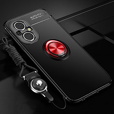 Funda Silicona Carcasa Ultrafina Goma con Magnetico Anillo de dedo Soporte JM3 para Oppo F21s Pro 5G Rojo y Negro