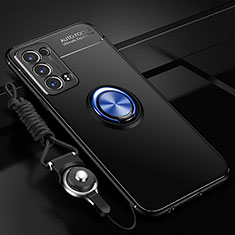 Funda Silicona Carcasa Ultrafina Goma con Magnetico Anillo de dedo Soporte JM3 para Oppo Reno6 Pro+ Plus 5G Azul y Negro