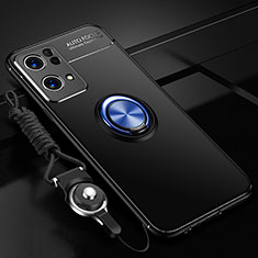 Funda Silicona Carcasa Ultrafina Goma con Magnetico Anillo de dedo Soporte JM3 para Oppo Reno7 Pro 5G Azul y Negro