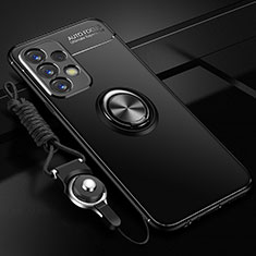 Funda Silicona Carcasa Ultrafina Goma con Magnetico Anillo de dedo Soporte JM3 para Samsung Galaxy A23 4G Negro