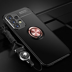 Funda Silicona Carcasa Ultrafina Goma con Magnetico Anillo de dedo Soporte JM3 para Samsung Galaxy A32 5G Oro y Negro