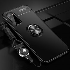 Funda Silicona Carcasa Ultrafina Goma con Magnetico Anillo de dedo Soporte JM3 para Samsung Galaxy S20 5G Negro