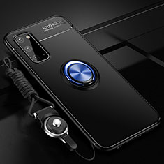 Funda Silicona Carcasa Ultrafina Goma con Magnetico Anillo de dedo Soporte JM3 para Samsung Galaxy S20 Azul y Negro