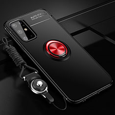 Funda Silicona Carcasa Ultrafina Goma con Magnetico Anillo de dedo Soporte JM3 para Samsung Galaxy S20 Plus Rojo y Negro