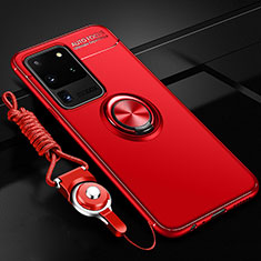 Funda Silicona Carcasa Ultrafina Goma con Magnetico Anillo de dedo Soporte JM3 para Samsung Galaxy S20 Ultra 5G Rojo