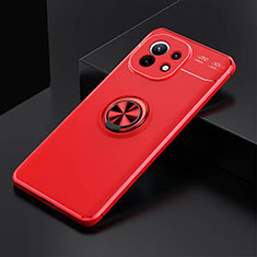 Funda Silicona Carcasa Ultrafina Goma con Magnetico Anillo de dedo Soporte K01 para Xiaomi Mi 11 5G Rojo