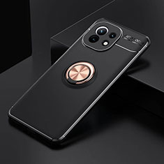 Funda Silicona Carcasa Ultrafina Goma con Magnetico Anillo de dedo Soporte K01 para Xiaomi Mi 11 Lite 4G Oro y Negro