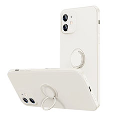 Funda Silicona Carcasa Ultrafina Goma con Magnetico Anillo de dedo Soporte N01 para Apple iPhone 12 Blanco