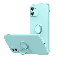 Funda Silicona Carcasa Ultrafina Goma con Magnetico Anillo de dedo Soporte N01 para Apple iPhone 12 Mini Cian