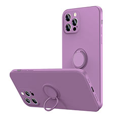 Funda Silicona Carcasa Ultrafina Goma con Magnetico Anillo de dedo Soporte N01 para Apple iPhone 12 Pro Morado