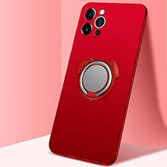 Funda Silicona Carcasa Ultrafina Goma con Magnetico Anillo de dedo Soporte N02 para Apple iPhone 12 Pro Max Rojo