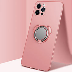 Funda Silicona Carcasa Ultrafina Goma con Magnetico Anillo de dedo Soporte N02 para Apple iPhone 12 Pro Oro Rosa