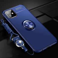 Funda Silicona Carcasa Ultrafina Goma con Magnetico Anillo de dedo Soporte N03 para Apple iPhone 12 Azul