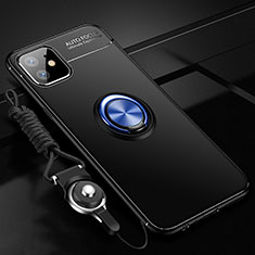 Funda Silicona Carcasa Ultrafina Goma con Magnetico Anillo de dedo Soporte N03 para Apple iPhone 12 Mini Azul y Negro