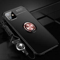 Funda Silicona Carcasa Ultrafina Goma con Magnetico Anillo de dedo Soporte N03 para Apple iPhone 12 Mini Oro y Negro