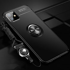 Funda Silicona Carcasa Ultrafina Goma con Magnetico Anillo de dedo Soporte N03 para Apple iPhone 12 Negro
