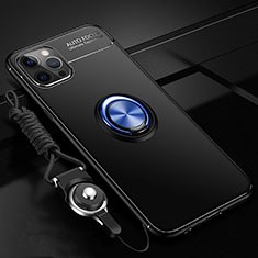 Funda Silicona Carcasa Ultrafina Goma con Magnetico Anillo de dedo Soporte N03 para Apple iPhone 12 Pro Max Azul y Negro