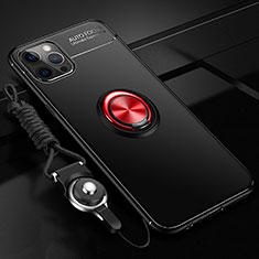Funda Silicona Carcasa Ultrafina Goma con Magnetico Anillo de dedo Soporte N03 para Apple iPhone 12 Pro Max Rojo y Negro