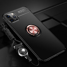 Funda Silicona Carcasa Ultrafina Goma con Magnetico Anillo de dedo Soporte N03 para Apple iPhone 12 Pro Oro y Negro