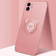 Funda Silicona Carcasa Ultrafina Goma con Magnetico Anillo de dedo Soporte N04 para Apple iPhone 12 Mini Oro Rosa