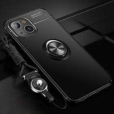 Funda Silicona Carcasa Ultrafina Goma con Magnetico Anillo de dedo Soporte para Apple iPhone 13 Negro