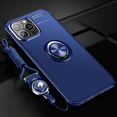 Funda Silicona Carcasa Ultrafina Goma con Magnetico Anillo de dedo Soporte para Apple iPhone 13 Pro Azul