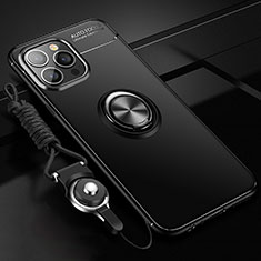 Funda Silicona Carcasa Ultrafina Goma con Magnetico Anillo de dedo Soporte para Apple iPhone 13 Pro Negro