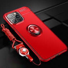 Funda Silicona Carcasa Ultrafina Goma con Magnetico Anillo de dedo Soporte para Apple iPhone 13 Pro Rojo