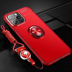 Funda Silicona Carcasa Ultrafina Goma con Magnetico Anillo de dedo Soporte para Apple iPhone 14 Pro Rojo