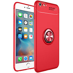 Funda Silicona Carcasa Ultrafina Goma con Magnetico Anillo de dedo Soporte para Apple iPhone 6 Plus Rojo
