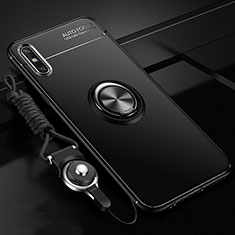 Funda Silicona Carcasa Ultrafina Goma con Magnetico Anillo de dedo Soporte para Huawei Enjoy 10e Negro